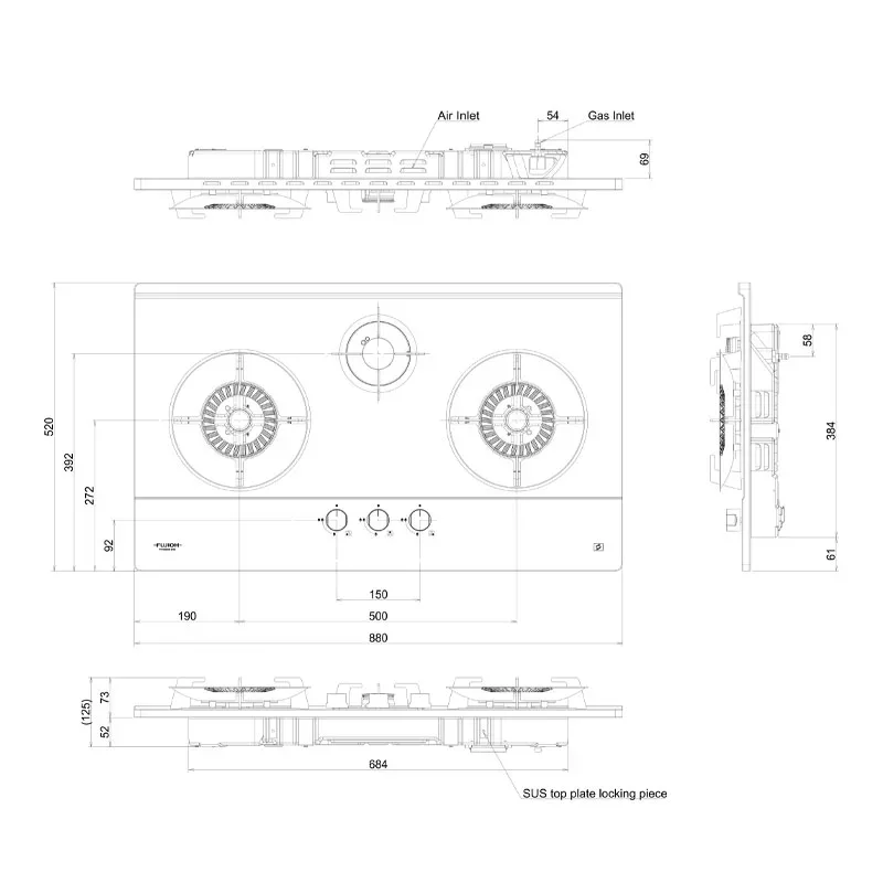 Fujioh FH-GS6530-SVSS 3 Burner Stainless Steel Gas Hob