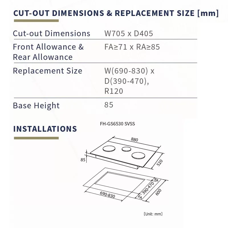 Fujioh FH-GS6530-SVSS 3 Burner Stainless Steel Gas Hob