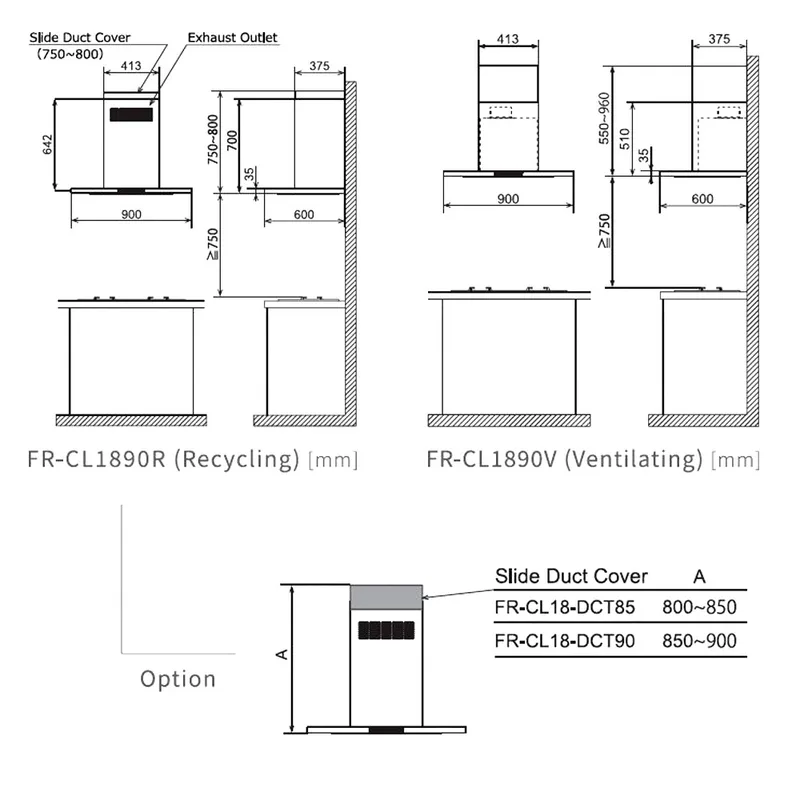 Fujioh FR-CL1890-R/V 90cm Oil Smasher Chimney Hood