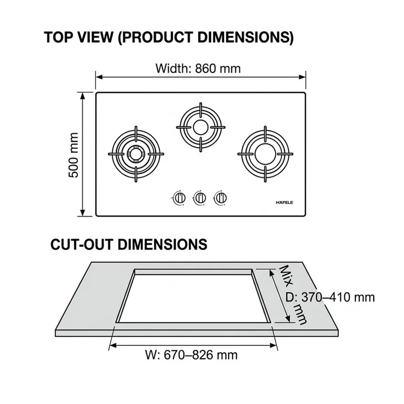 Hafele 538.01.804/805 3-Zone Glass Gas Hob