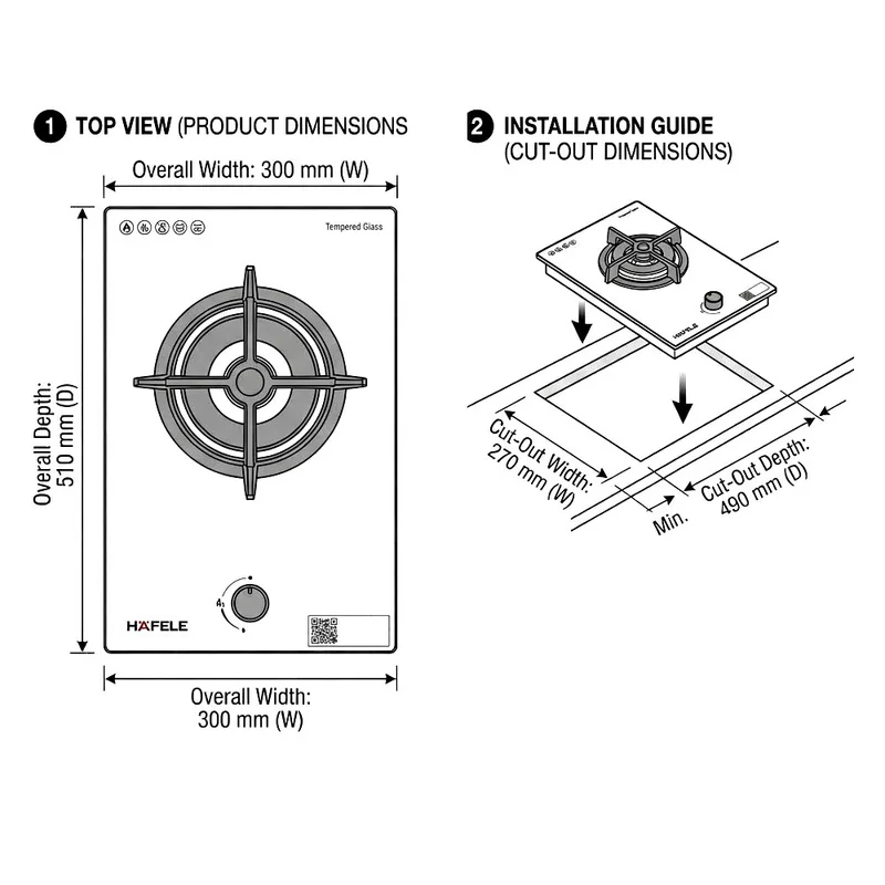 Hafele 538.01.801 1-Zone Glass Gas Hob