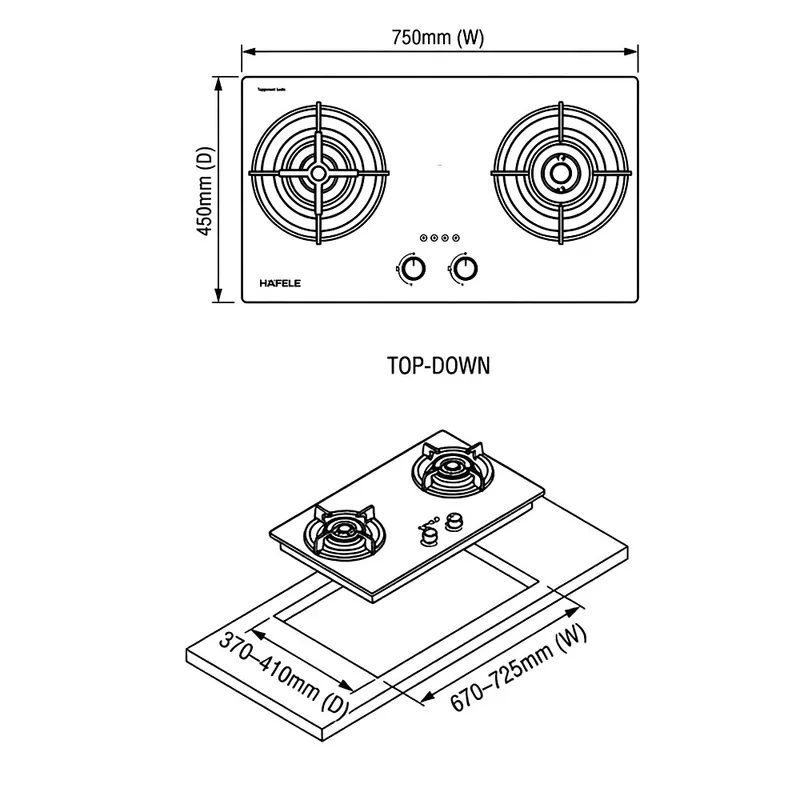 Hafele 538.01.802/803 2-Zone Glass Gas Hob