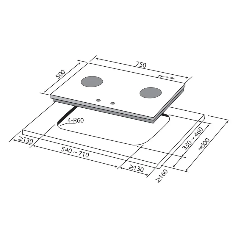 Mayer MMGH7502HI 75cm 2 Burner Glass Gas Hob