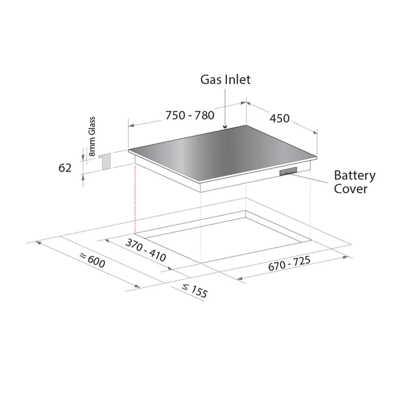 Mayer MMGH773HI 78cm 3 Burner Glass Gas Hob
