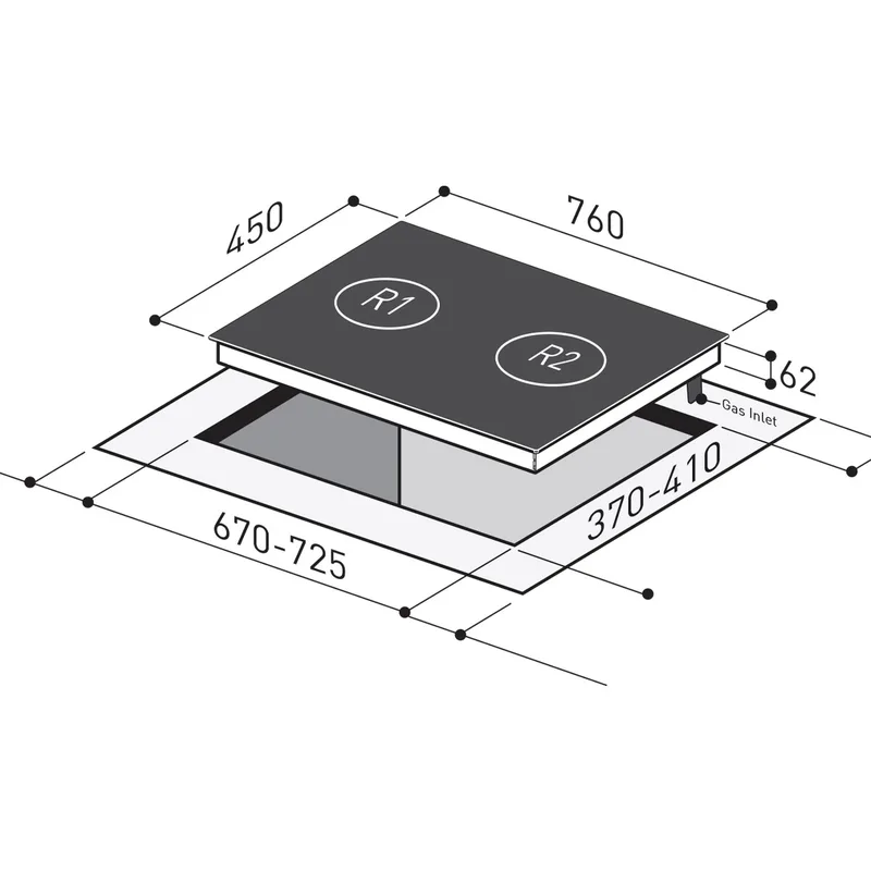 Mayer MMGH792HE 76cm 2 Burner Glass Gas Hob