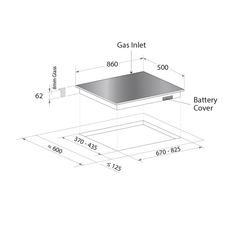 Mayer MMGH883HI 86cm 3 Burner Glass Gas Hob