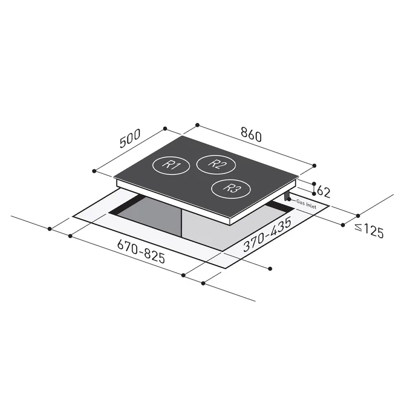 Mayer MMGH893HE 86cm 3 Burner Glass Gas Hob