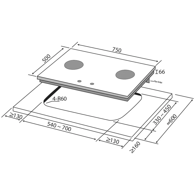 Mayer MMSS7502HI 75cm Stainless Steel Gas Hob