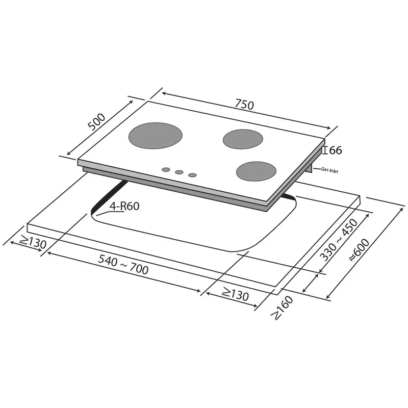 Mayer MMSS7503HI 75cm Stainless Steel Gas Hob
