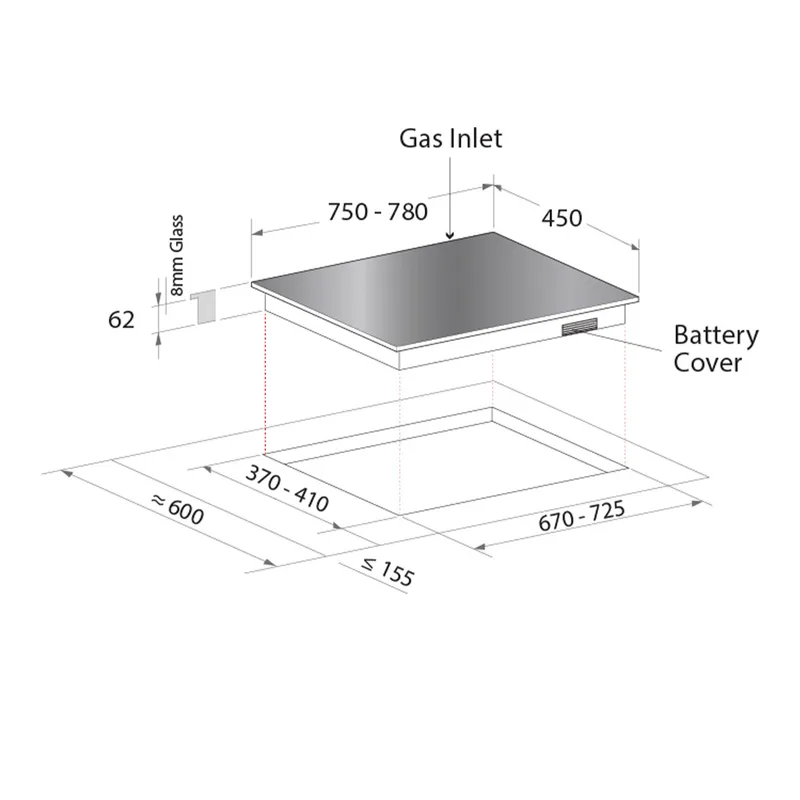 Mayer MMSS773HI 75cm 3 Burner Stainless Steel Gas Hob