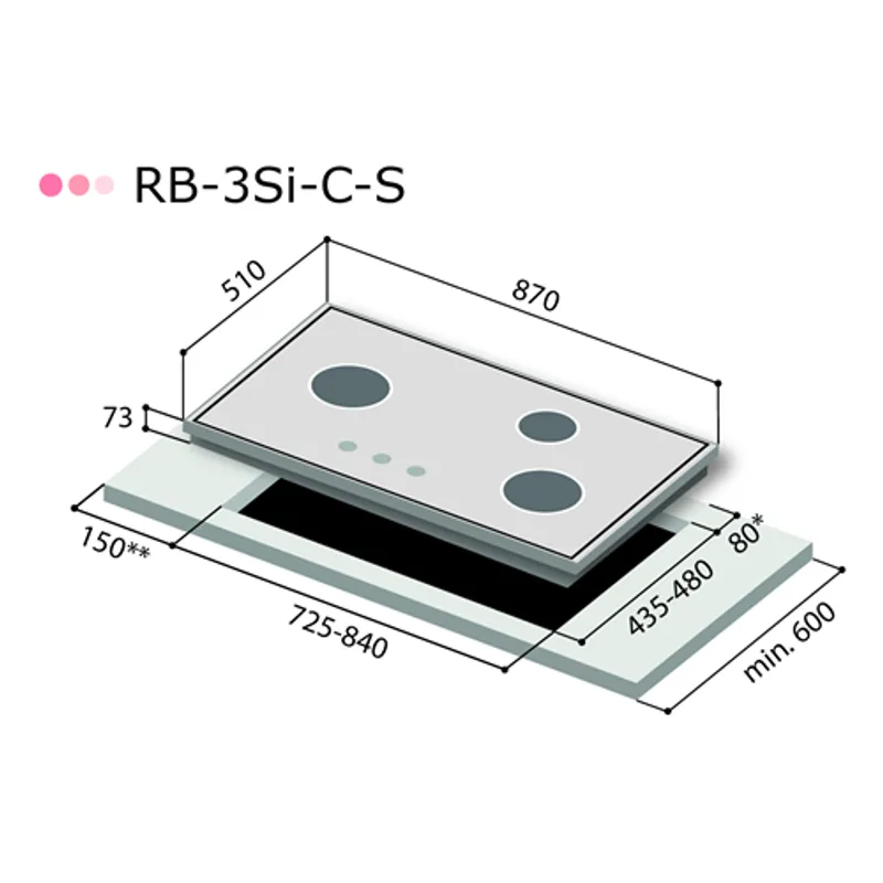Rinnai RB-3SI 87cm 3-Burner Inner-Flame Stainless Steel Hob