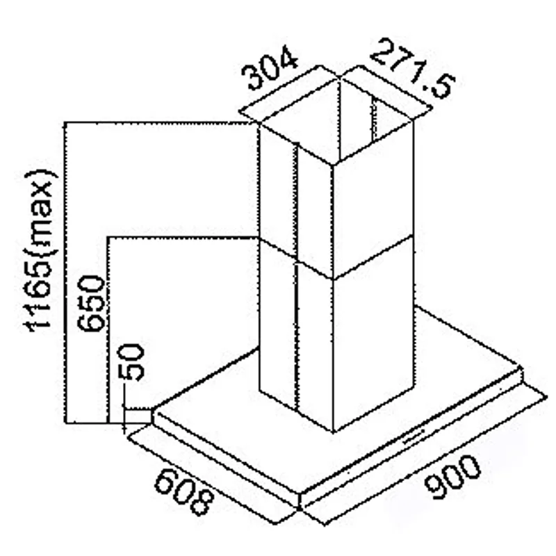Tecno ISA-9238 Island Hood with Black Front Panel
