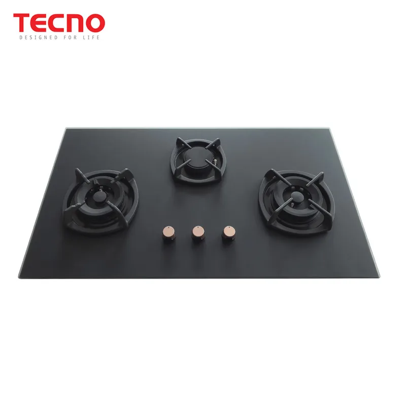 Tecno Matte Series T-3388TGSV-MTBK 3-Burner 90cm Glass Cooker Hob (Matt Black)