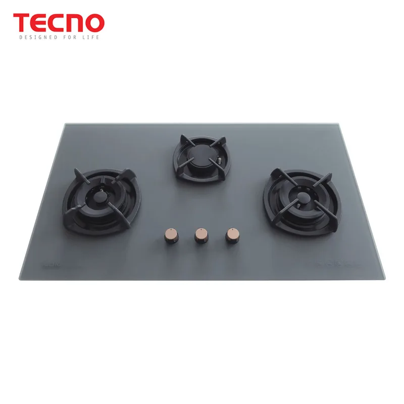 Tecno Matte Series T-3388TGSV-MTGY 3-Burner 90cm Glass Cooker Hob (Matt Grey)