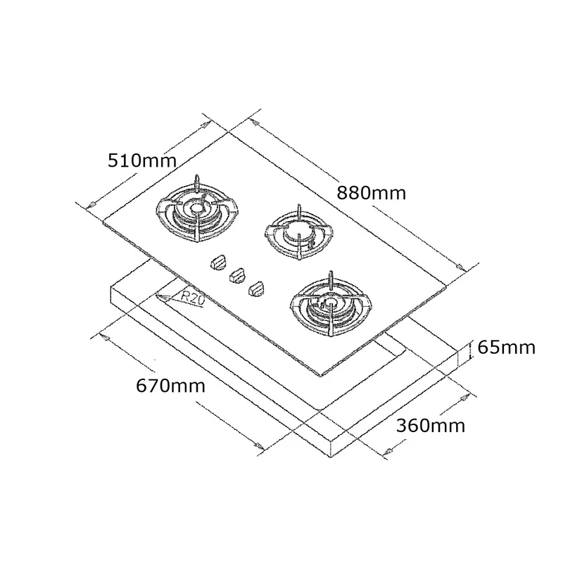 Tecno Matte Series T-3388TGSV-MTGY 3-Burner 90cm Glass Cooker Hob (Matt Grey)