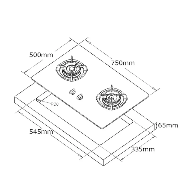 Tecno Matte Series T28TGSV-MTGY 2-Burner 75cm Glass Hob (Matt Grey)