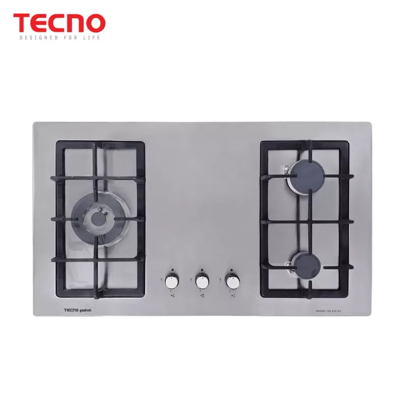 Tecno SR838SV 3-Burner 90cm Stainless Steel Cooker Hob with Inferno Wok Burner