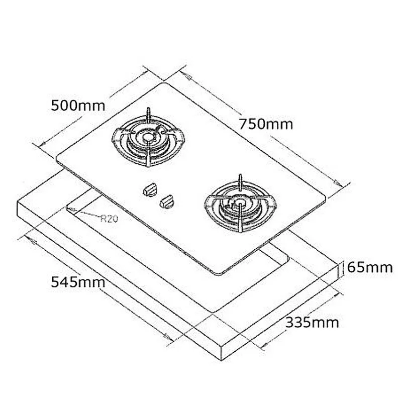 Tecno T-22TGSV-GREY 2-Burner 70cm Tempered Glass Cooker Hob (Ceran Grey)