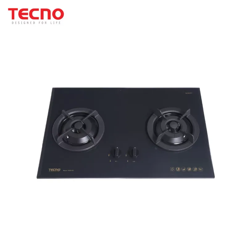 Tecno T-22TGSV-KTBK 2-Burner 70cm Tempered Glass Cooker Hob (Kettle Black)
