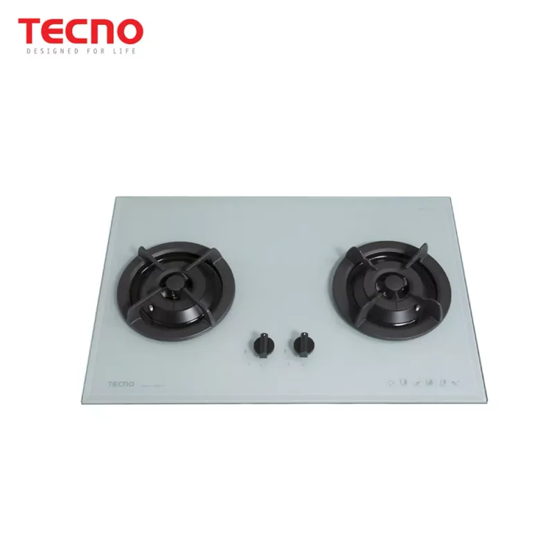 Tecno T-22TGSV-SLVR 2-Burner 70cm Tempered Glass Cooker Hob (Brushed Silver)