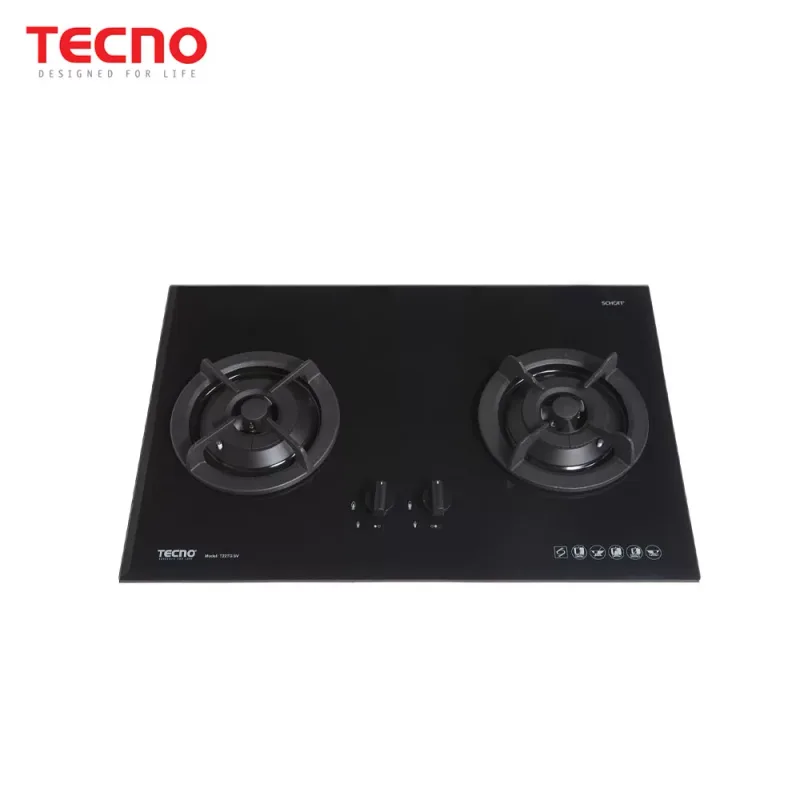 Tecno T-22TGSV-SPBK 2-Burner 70cm Tempered Glass Cooker Hob (Sparkling Black)