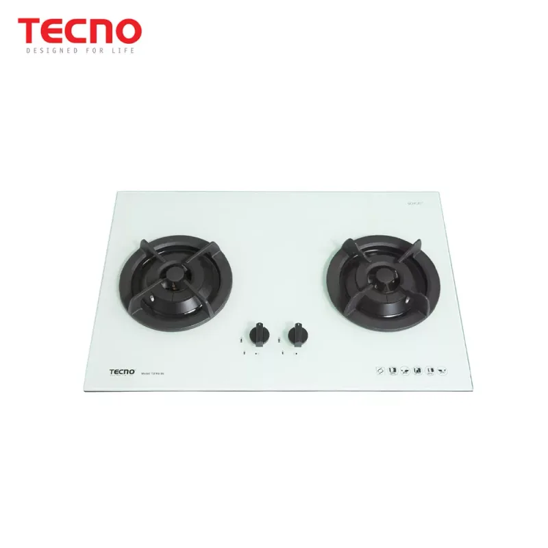 Tecno T-22TGSV-SPWH 2-Burner 70cm Tempered Glass Cooker Hob (Sparkling White)