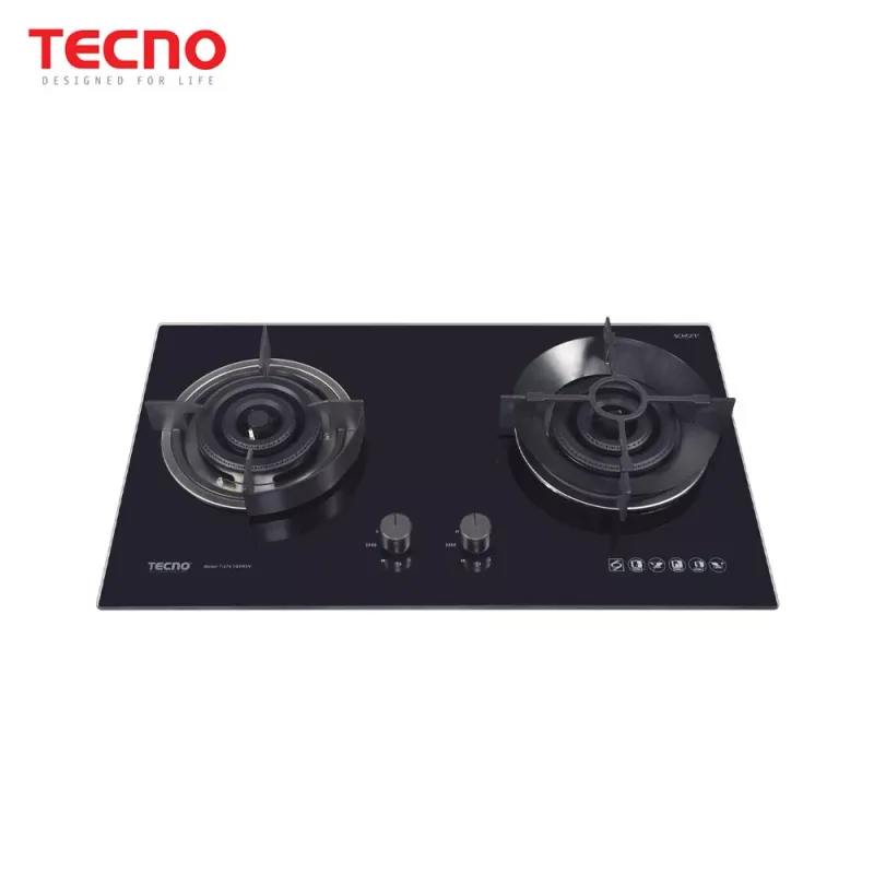Tecno T-278TGTRSV 2-Burner 78cm Glass Cooker Hob with True Triple Ring Burners
