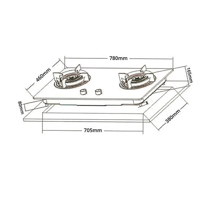 Tecno T-278TGTRSV 2-Burner 78cm Glass Cooker Hob with True Triple Ring Burners