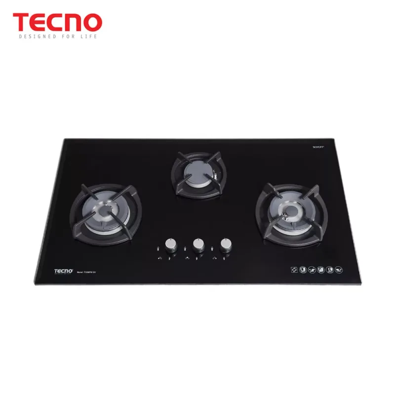 Tecno T-3388TGSV-BK 3-Burner 90cm Glass Cooker Hob (Black)