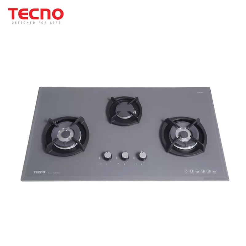 Tecno T-3388TGSV-GY 3-Burner 90cm Glass Cooker Hob (Nardo Grey)