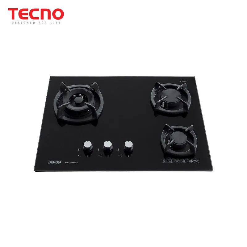 Tecno T-6000TGSV-BK 3-Burner 65cm Glass Cooker Hob with Inferno Wok Burner Technology