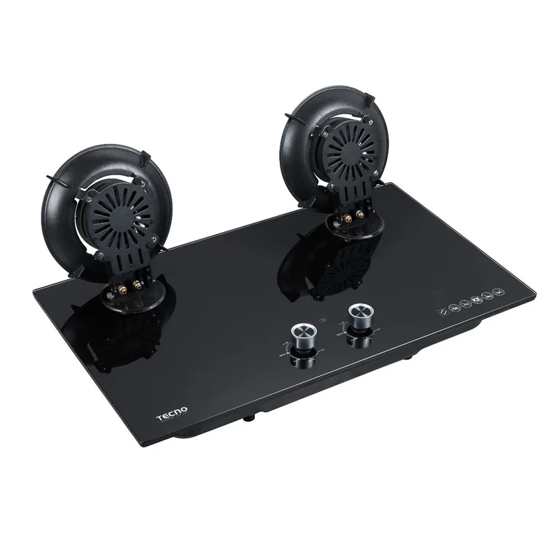 Tecno T-762FLIP-T 2-Burner 76cm Flip-up Burner Tempered Glass Hob with Timer