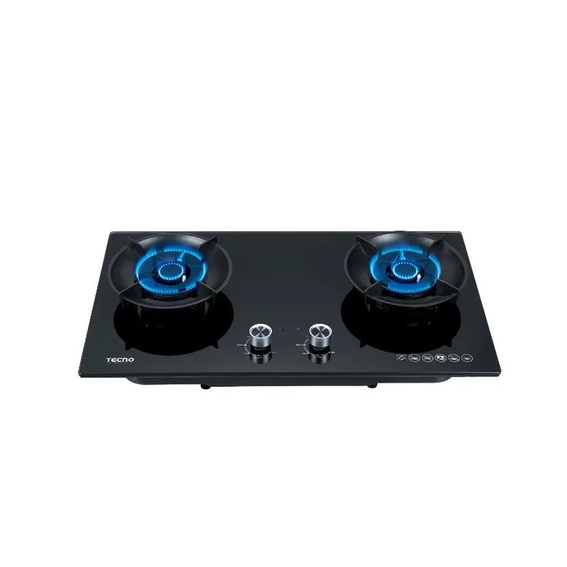 Tecno T-762FLIP-T 2-Burner 76cm Flip-up Burner Tempered Glass Hob with Timer