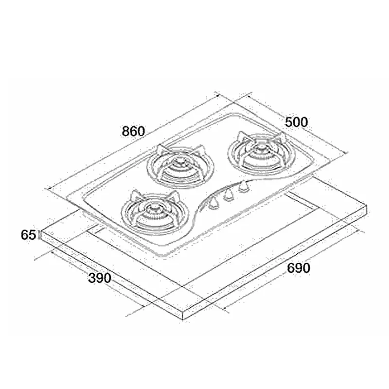Tecno T222TGSV 2-Burner 90cm Tempered Glass Cooker Hob