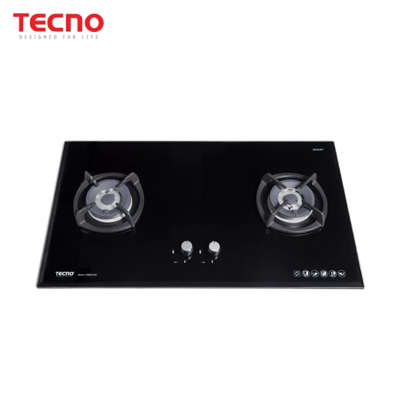 Tecno T2288TGSV-BK 2-Burner 90cm Glass Cooker Hob (Black)