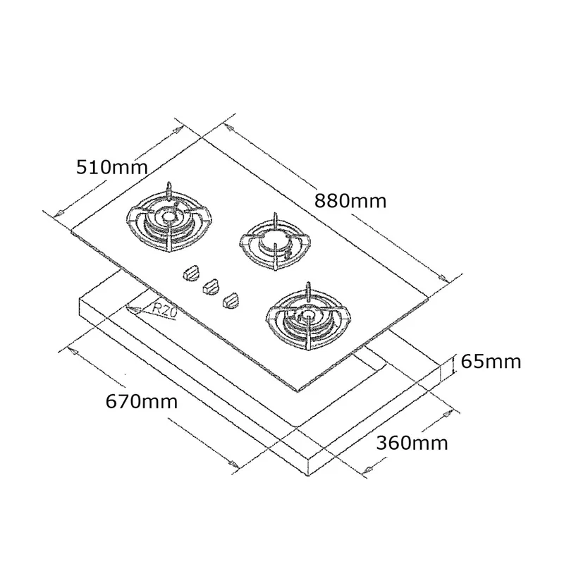 Tecno T2288TGSV-BK 2-Burner 90cm Glass Cooker Hob (Black)