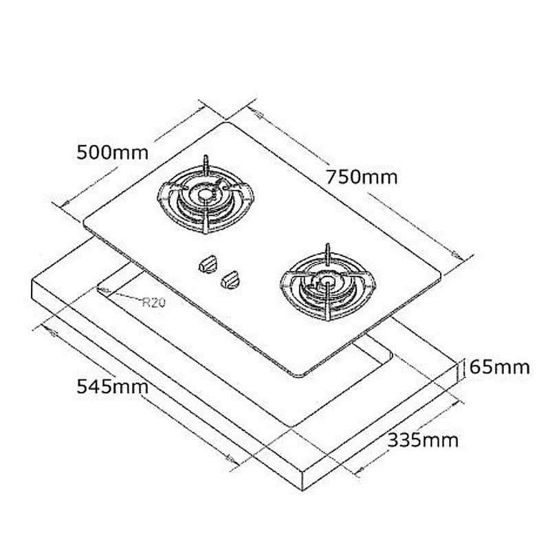 Tecno T28TGSV-GREY 2-Burner 75cm Glass Hob (Ceran Grey)