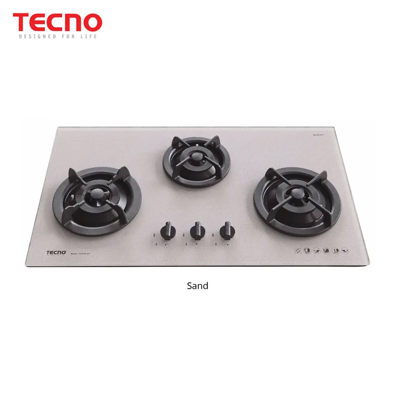 Tecno T333TGSV-SAND 3-Burner 90cm Tempered Glass Cooker Hob (Sand)