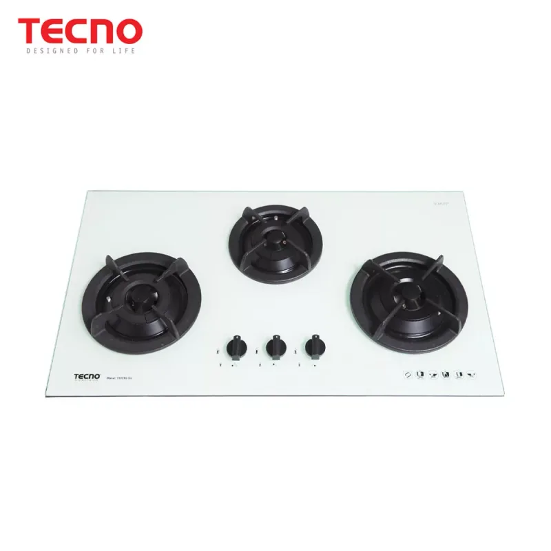 Tecno T333TGSV-SPWH 3-Burner 90cm Tempered Glass Cooker Hob (Sparkling White)