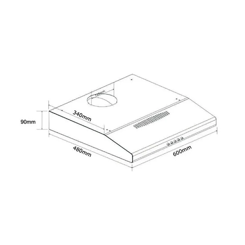 Tecno TCH-6011TL 60cm Stainless Steel Ultra Slim Hood with Black Front Panel