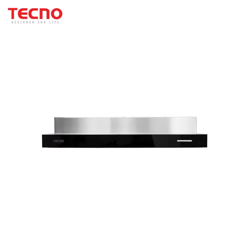 Tecno TH-678TL-SS 60cm Slim Line Cooker Hood with Black Acrylic Front Panel