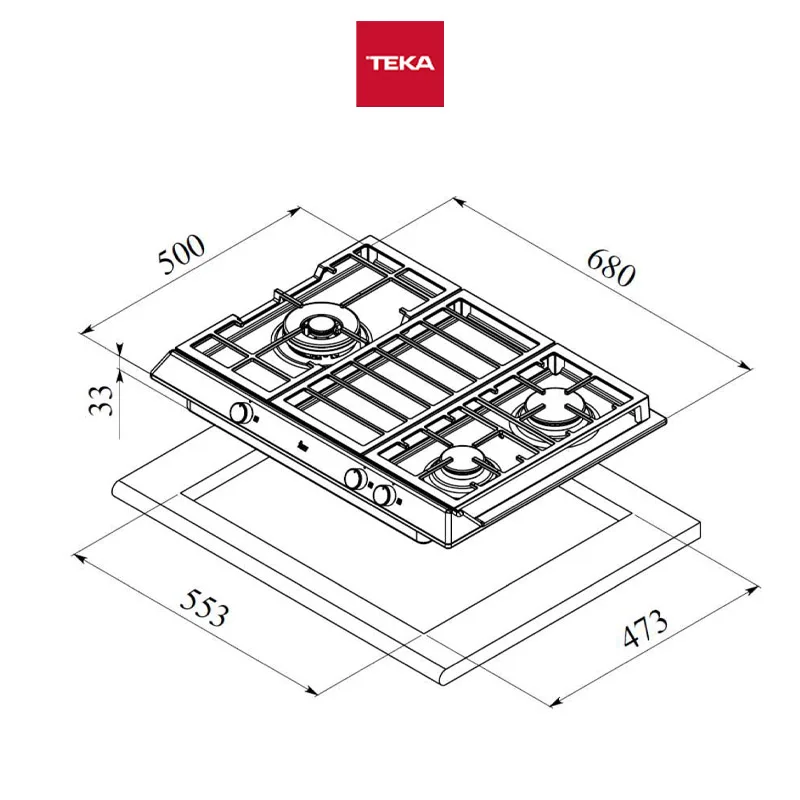 Teka EX-70.1-3G 68cm 3-Burner Stainless Steel Gas Hob