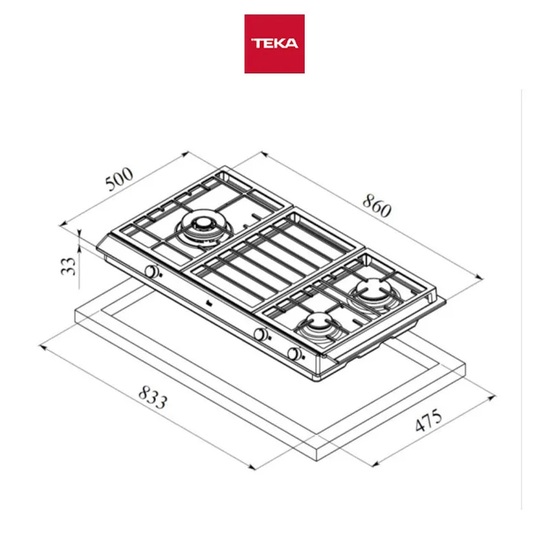 Teka EX-90.1-3G 86cm 3-Burner Stainless Steel Gas Hob