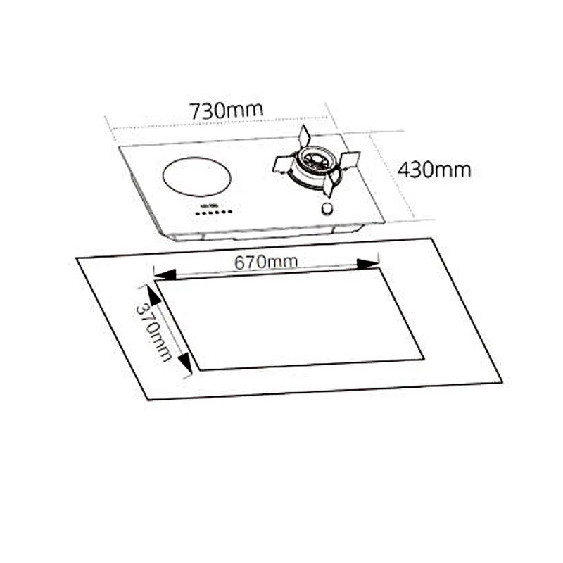 Uno UK7338 73cm Gas-Induction Hybrid Glass Hob
