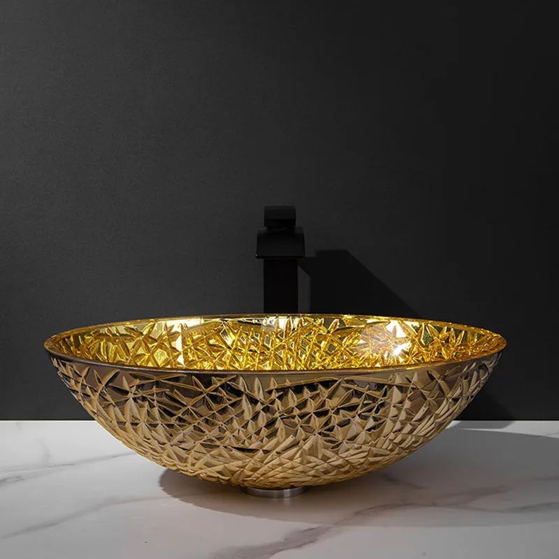 AB-BW21-023 Crystal Glass Basin Gold