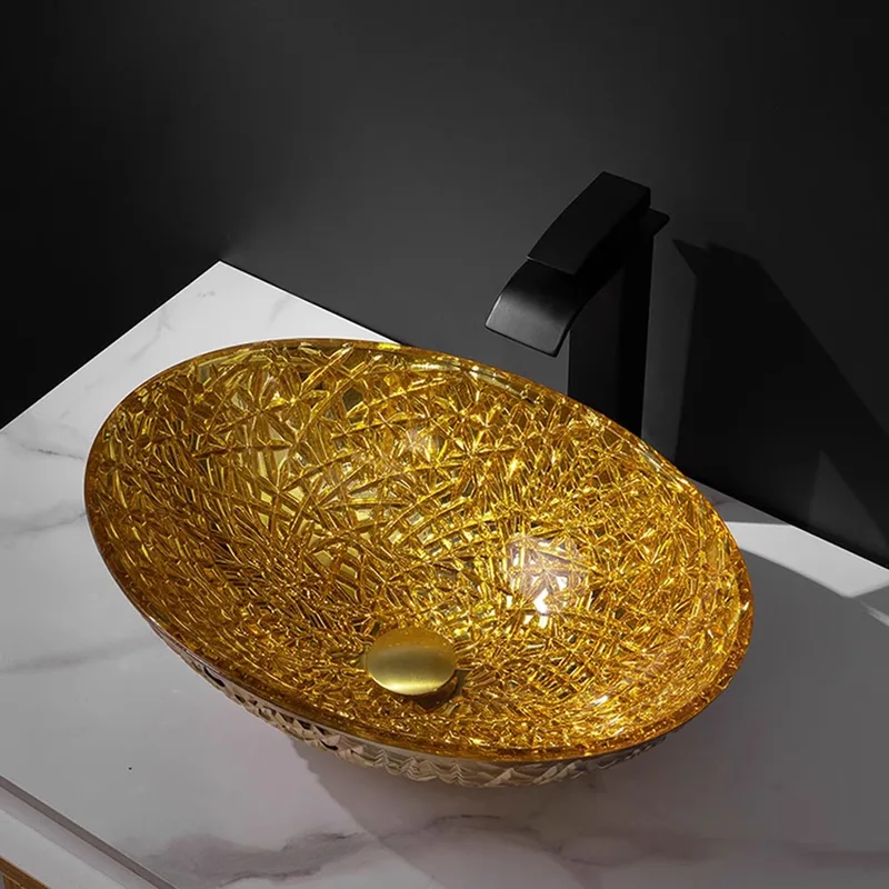 AB-BW21-023 Crystal Glass Basin Gold