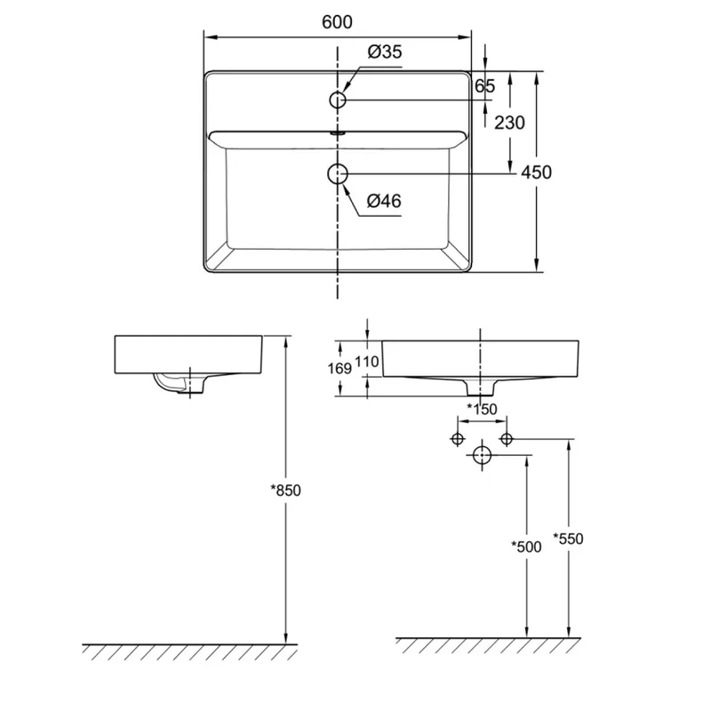 American Standard CCASF421-1010411F0 Acacia SupaSleek Wall Hung Wash Basin