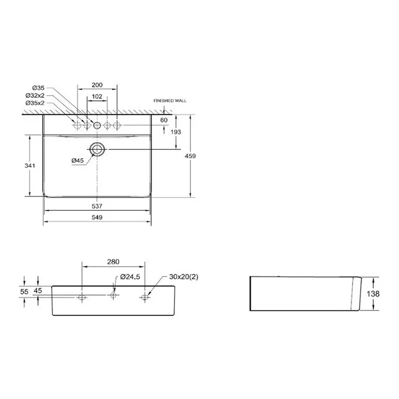 American Standard CL0550I-6DACTLW Concept Cube Wall Hung Wash Basin