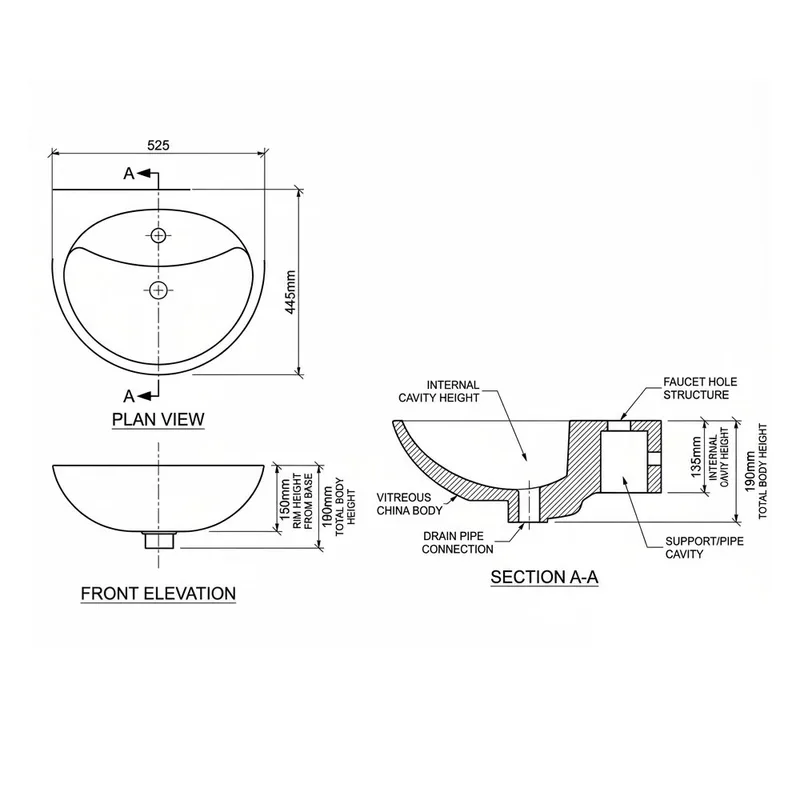 Arino CB-4008W-WT Wall Hung Basin