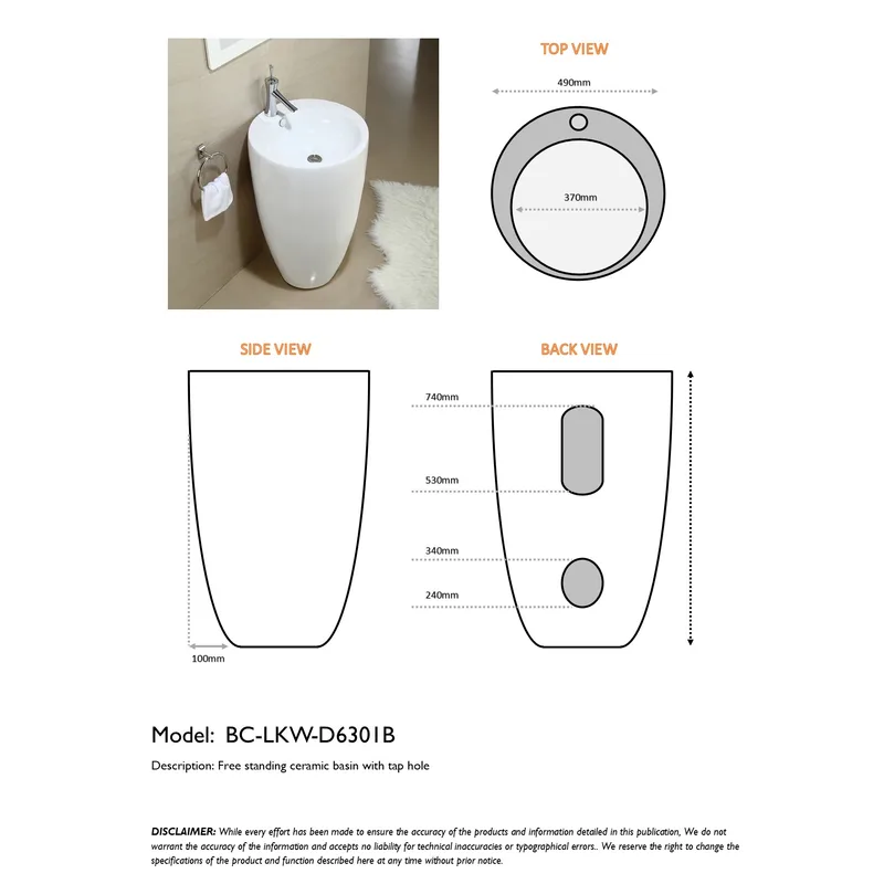 BC-LKW-D6301B Free-Standing Ceramic Basin